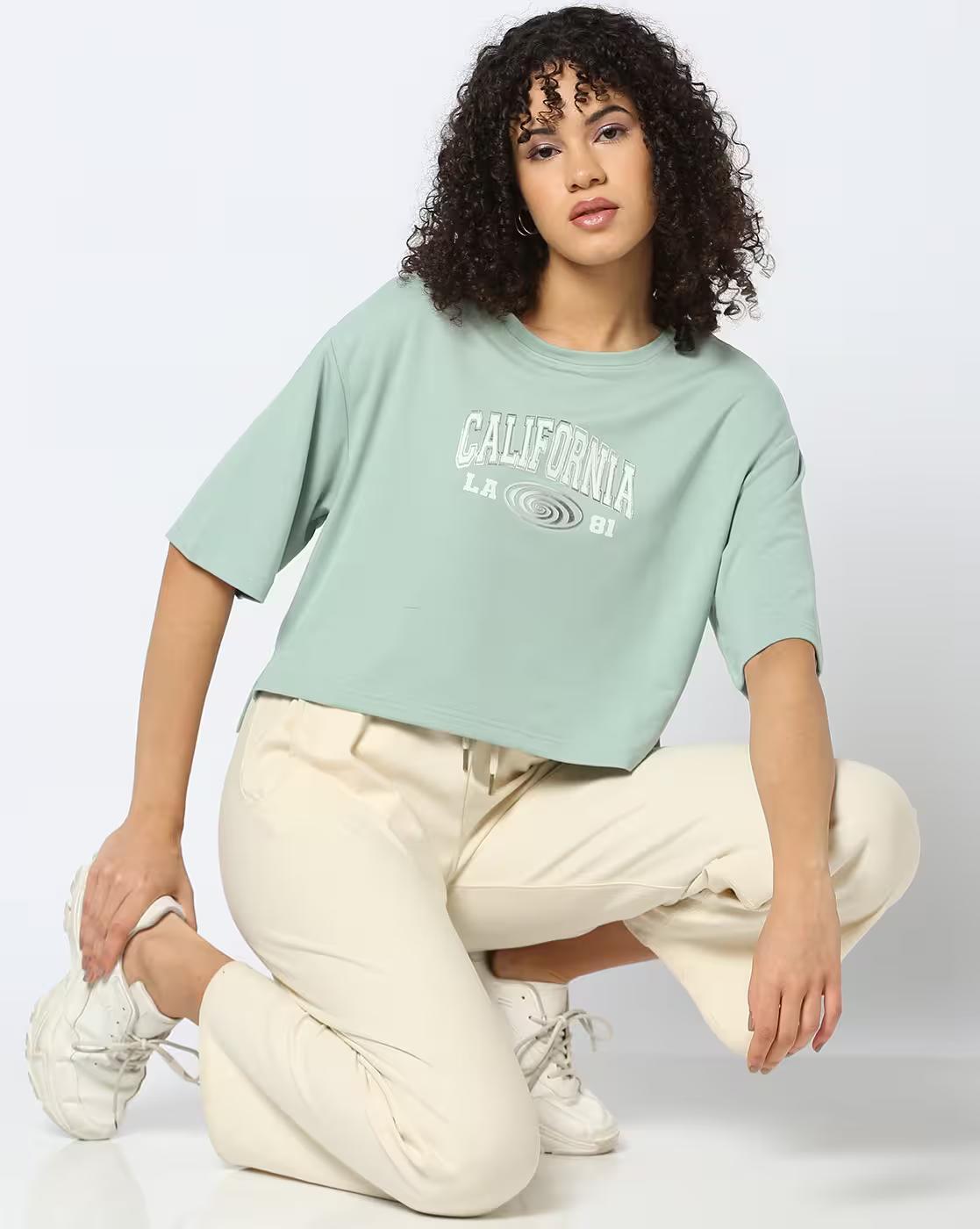 Women Typographic Print Boxy Fit T-Shirt
