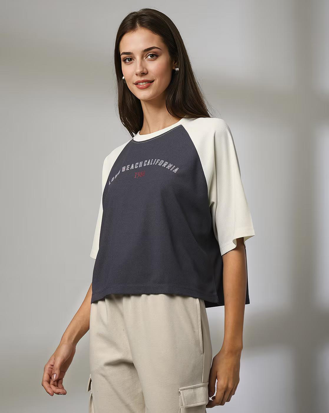 Women Typographic Print Regular Fit Round-Neck Top