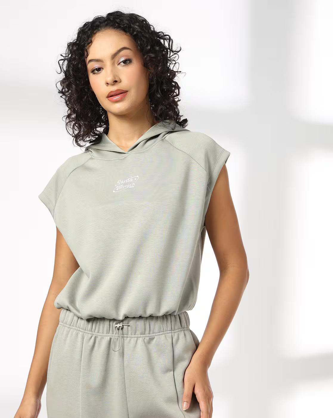 Graphic hoodie top, LT. GREEN, M