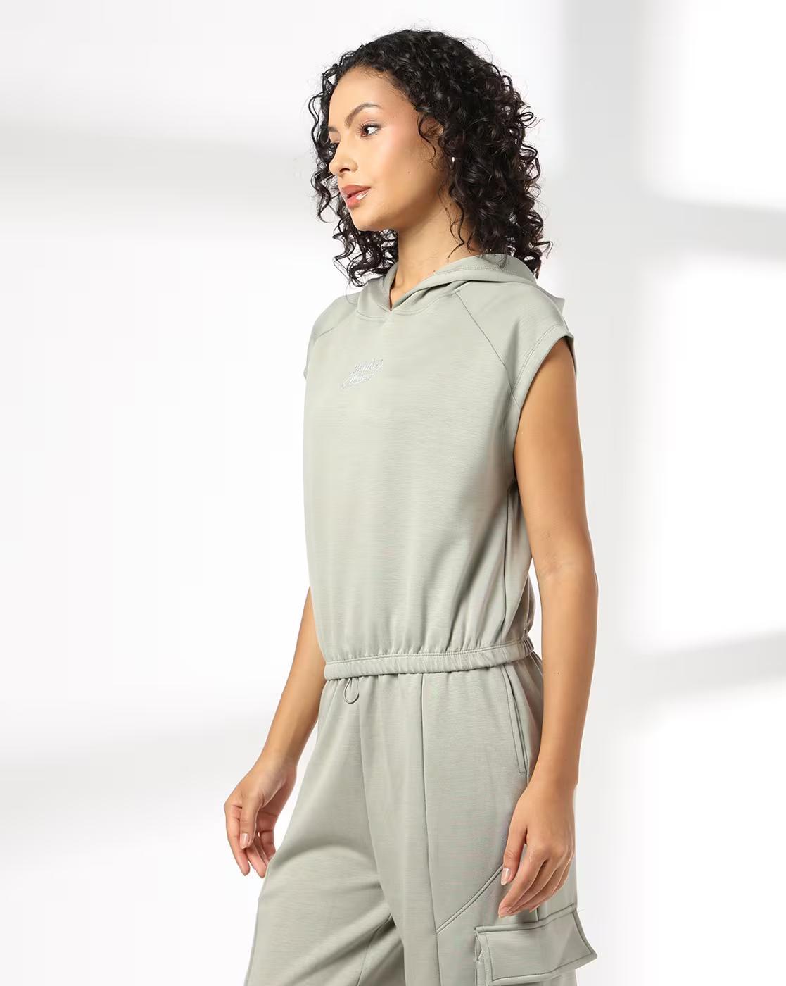 Graphic hoodie top, LT. GREEN, M