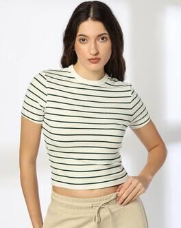 SHORT SLEEVE STRIPE TSHIRT, GREEN, XS