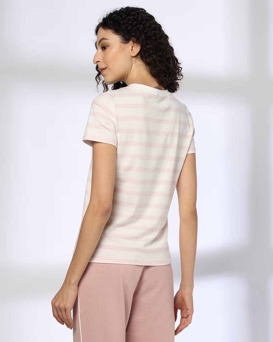 STRIPE TSHIRT WITH GRAPHICT. PINK