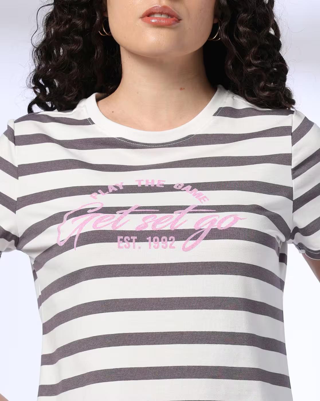 STRIPE TSHIRT WITH GRAPHIC, GREY, S