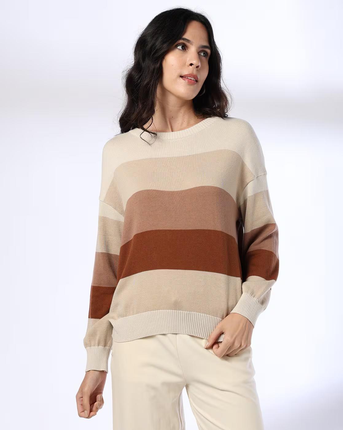 BROAD STRIPE MULTICOLOUR FLATK, BROWN, L