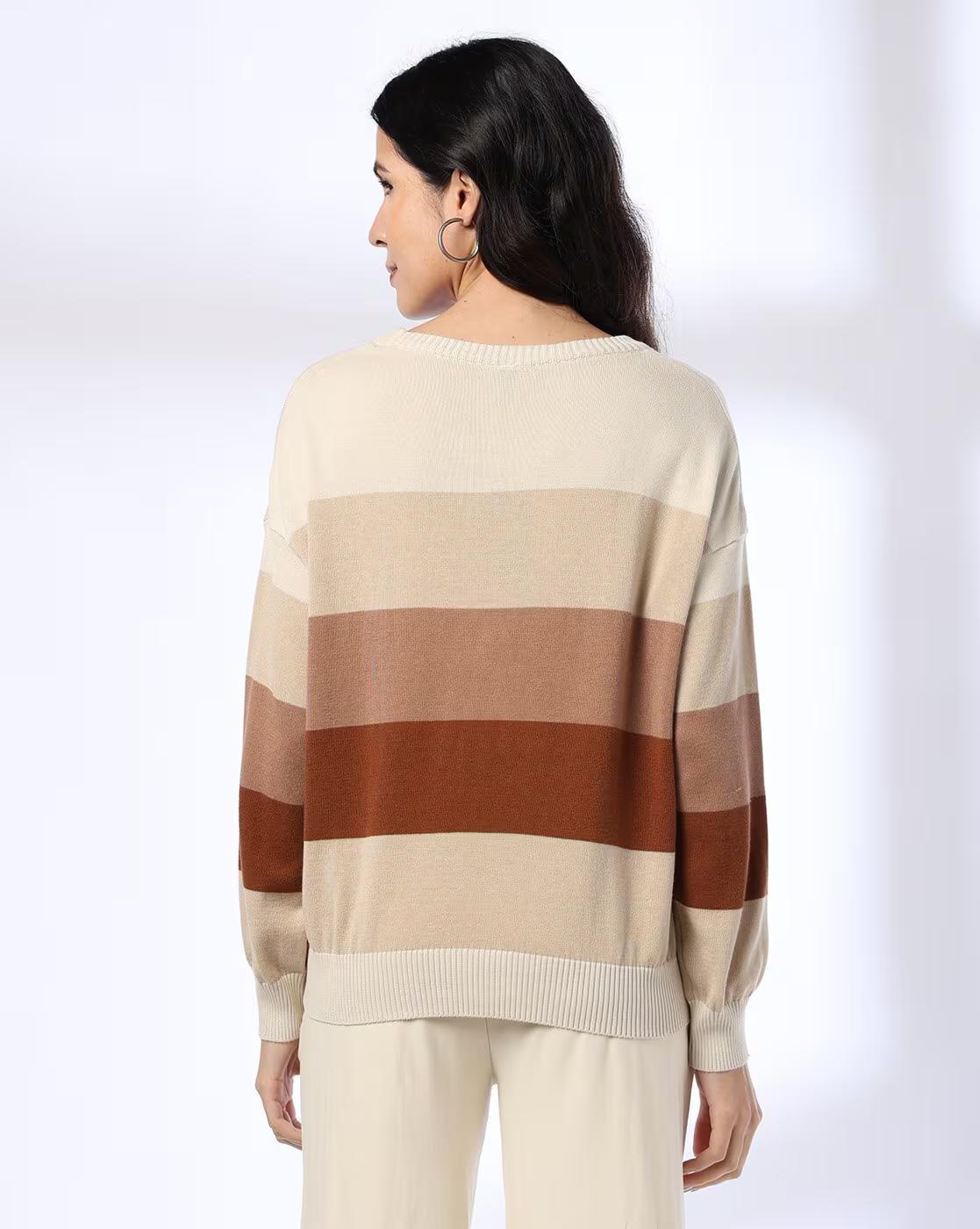 BROAD STRIPE MULTICOLOUR FLATK, BROWN, L