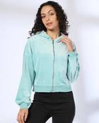 ZIP THROUGH VELOUR HOODIE, MINT, S