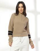 HALF ZIPPER PLACEMENT STRIPE S, BEIGE, S