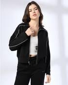 CONTRAST PIPING ZIP THROUG, JET BLACK, M