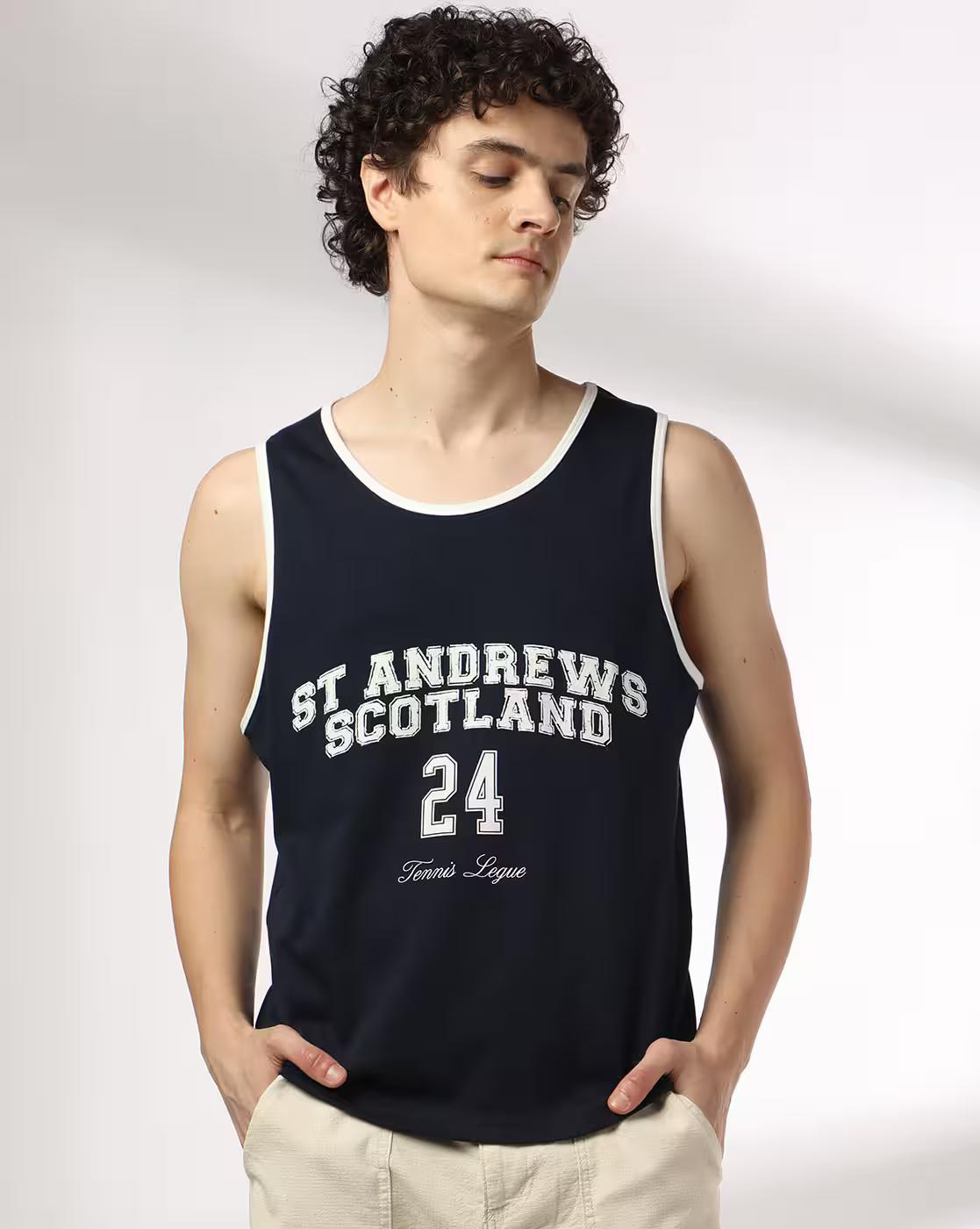 CONTRAST FOLDER VEST WITH PRINT, NAVY, L