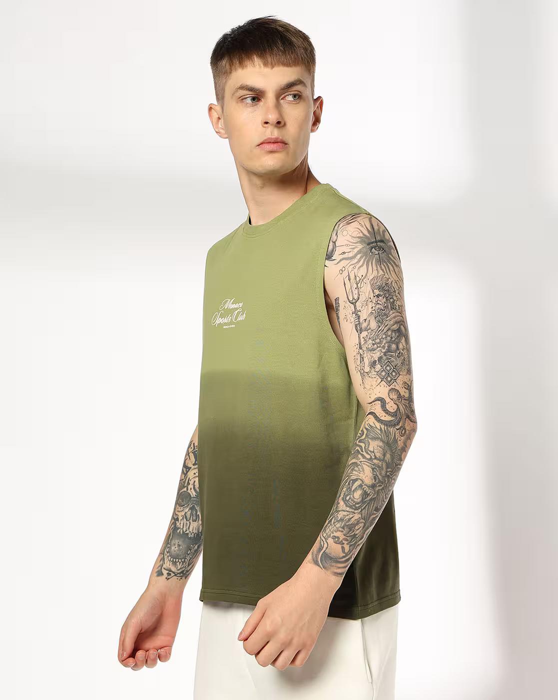 OMBRE SLEEVELESS CREW NECK T S, OLIVE, L