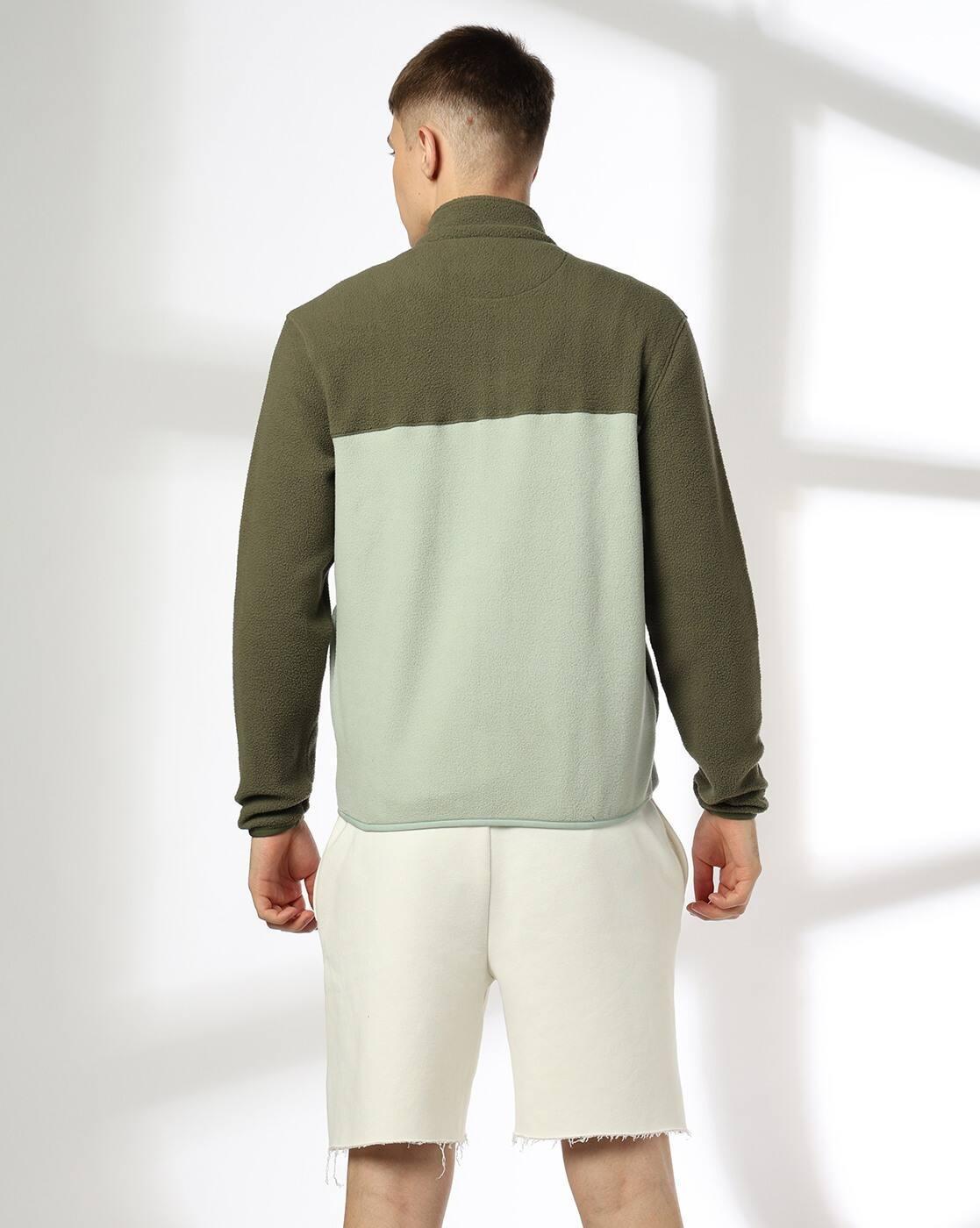 CONSTRAST CUT AND SEW FO, OLIVE GREEN, L