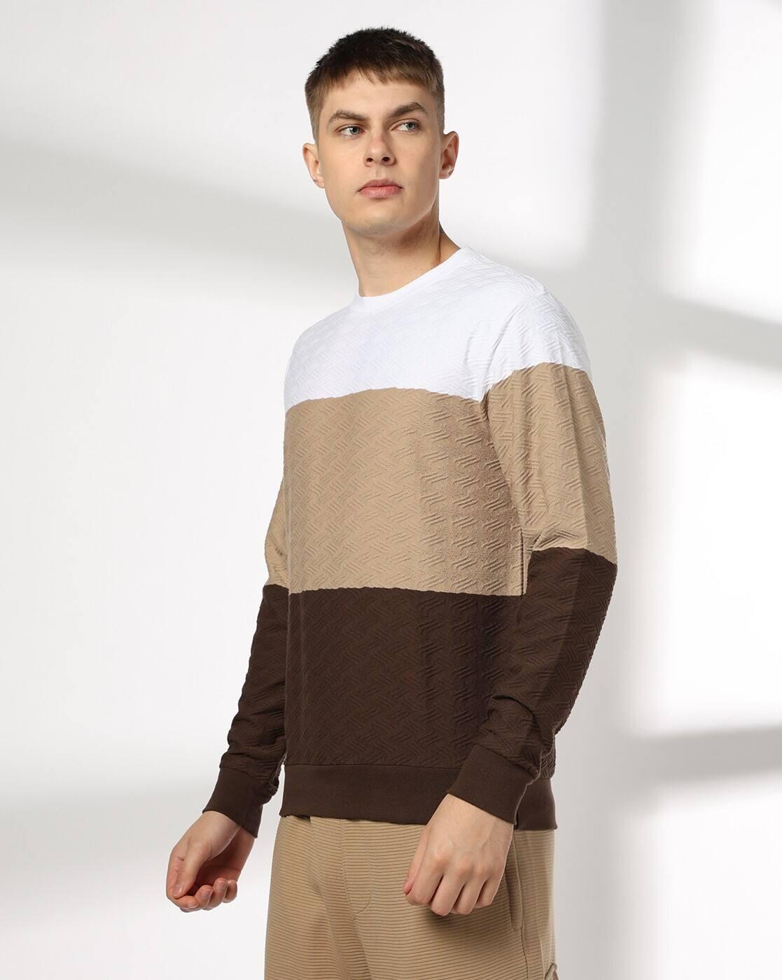 CROSS STR R NECK COLOR BLOCK, KHAKI, XL