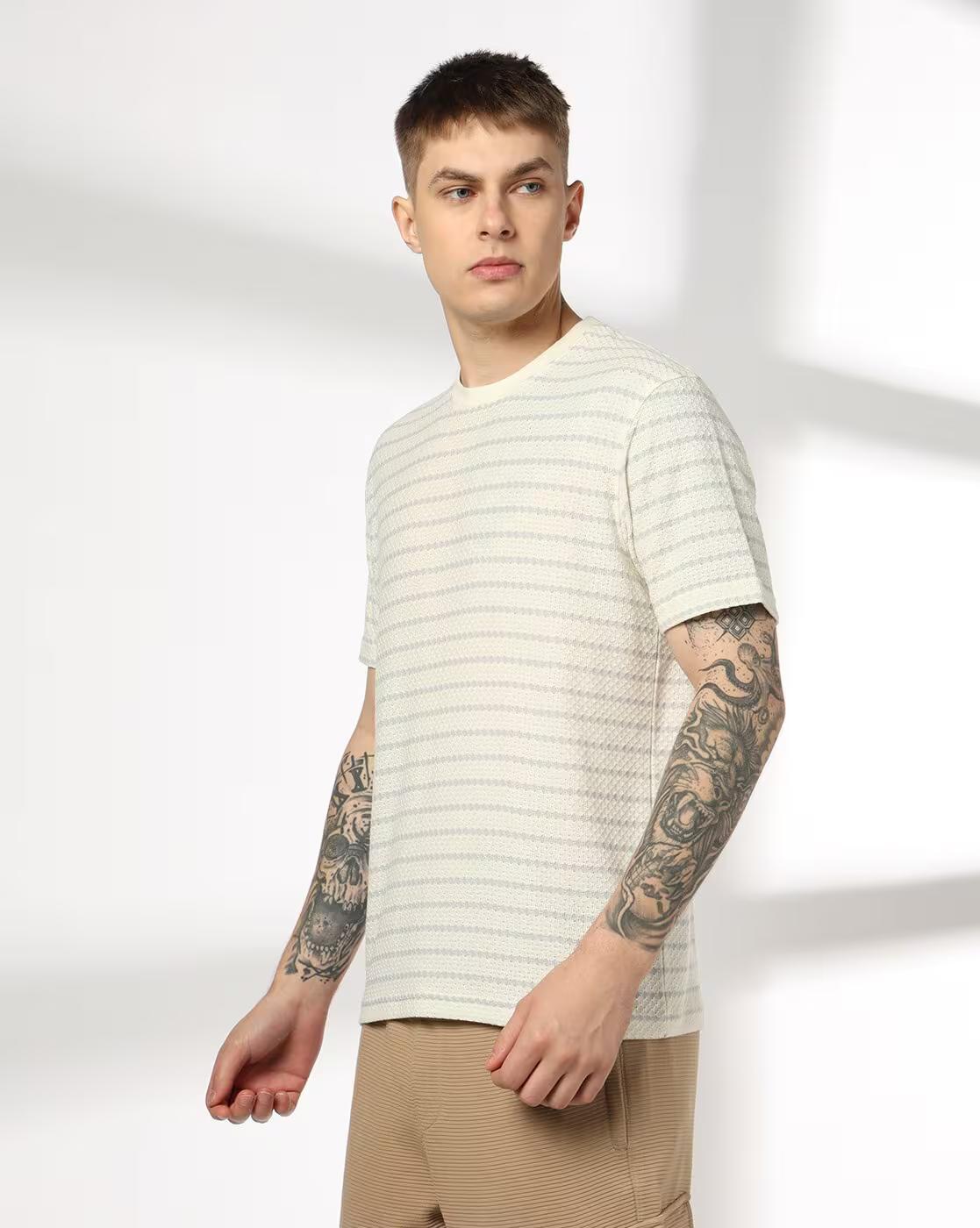 Men Striped Regular Fit Crew-Neck T-Shirt