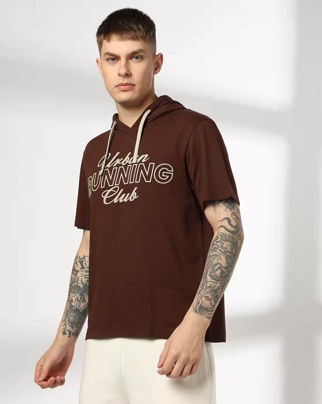 CHEST PRINT HOODED, Chocolate Brown, XL
