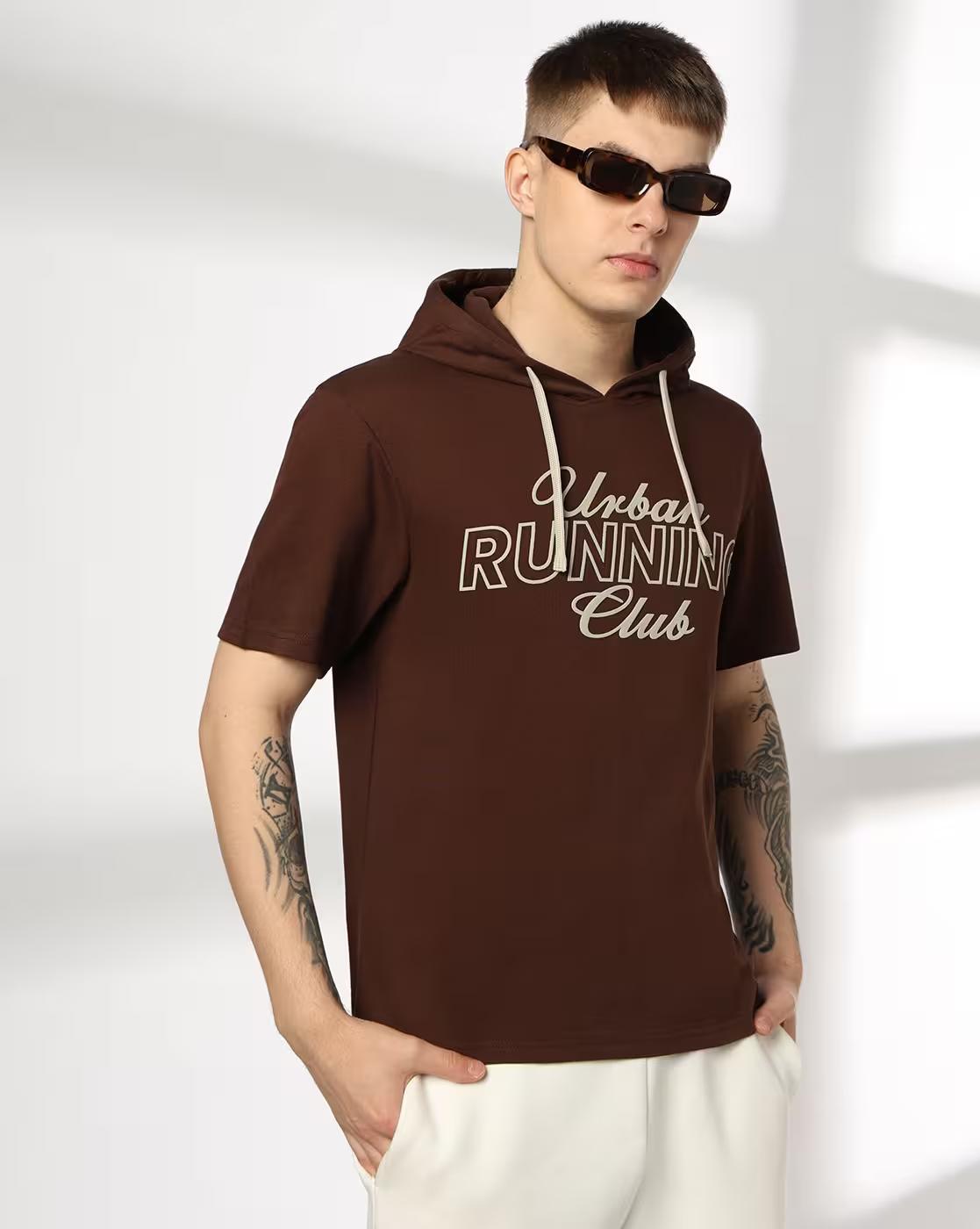 CHEST PRINT HOODED, Chocolate Brown, XL