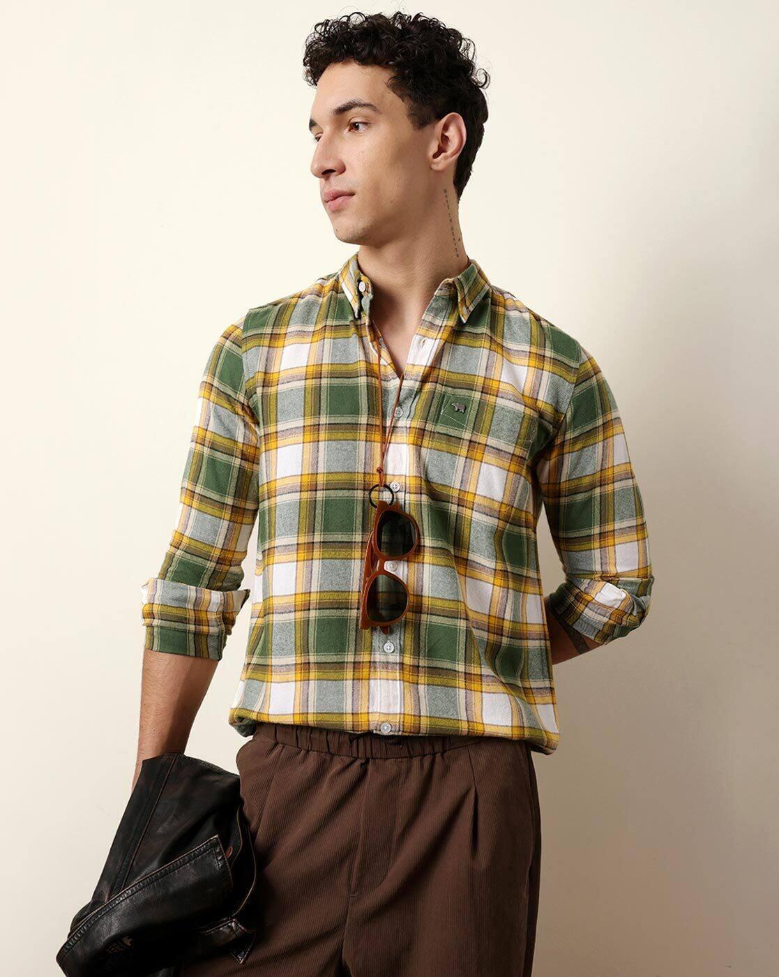 Men Cotton Checked Slim Fit F, MULTI, XL