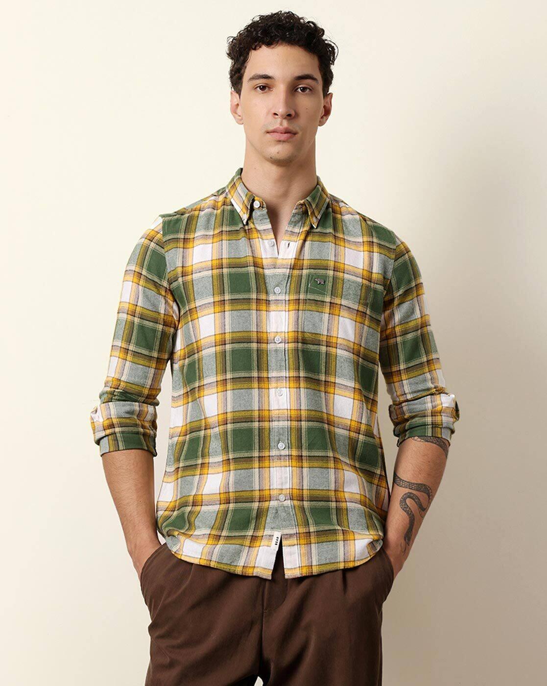 Men Cotton Checked Slim Fit Fl, MULTI, L