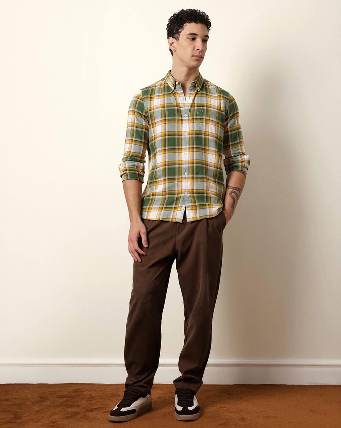 Men Cotton Checked Slim Fit Fl, MULTI, L