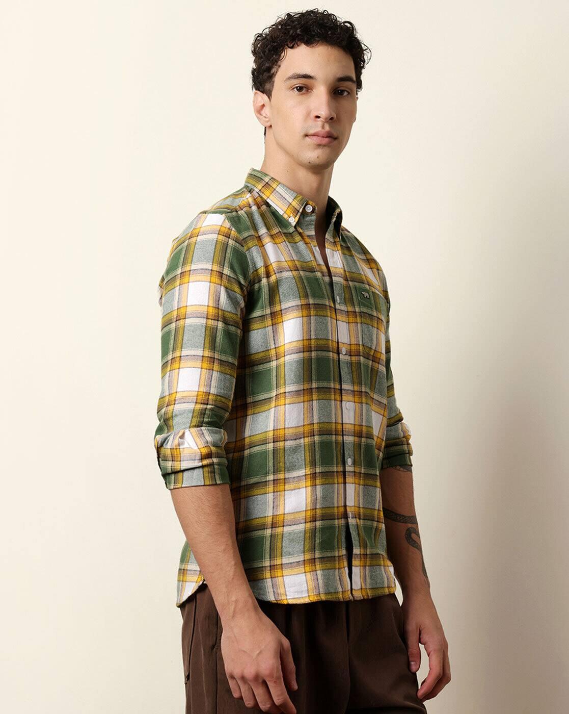 Men Cotton Checked Slim Fit Fl, MULTI, S