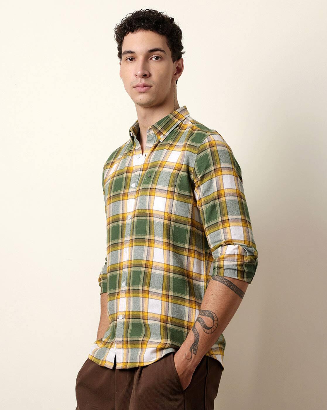 Men Cotton Checked Slim Fit Fl, MULTI, S