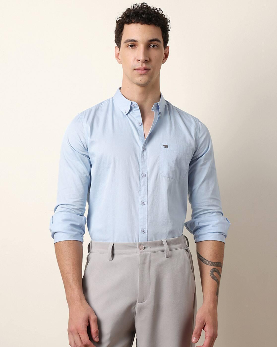 Men Cotton Solid Slim Fit Casua, BLUE, S