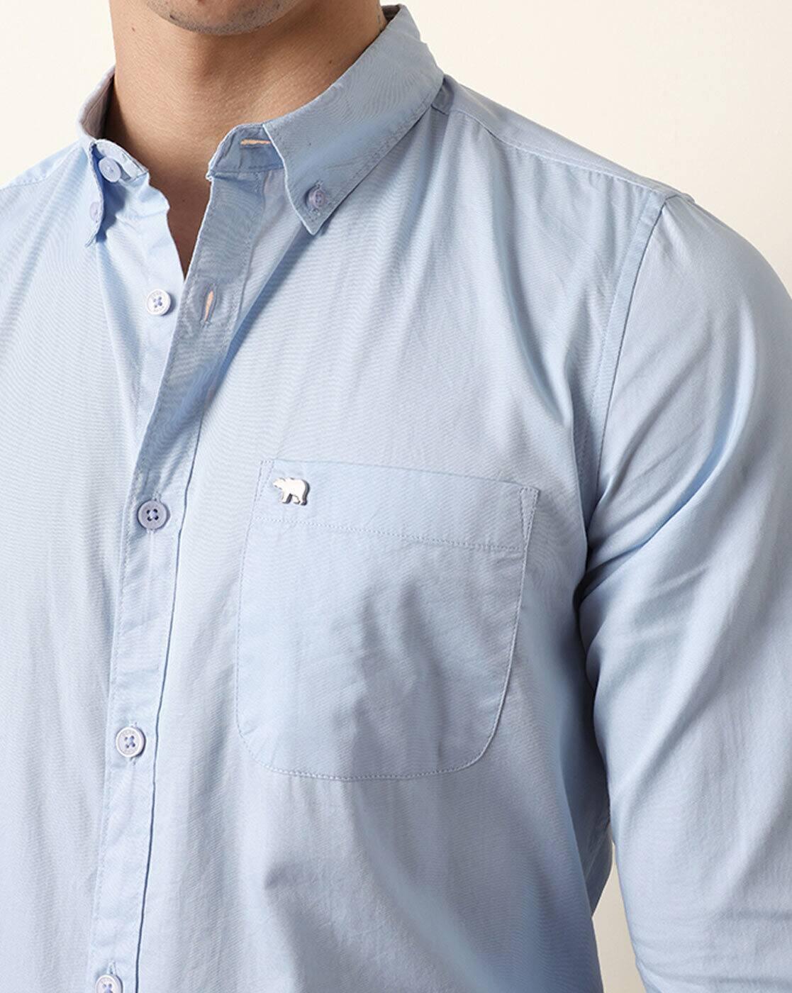 Men Cotton Solid Slim Fit Casua, BLUE, S