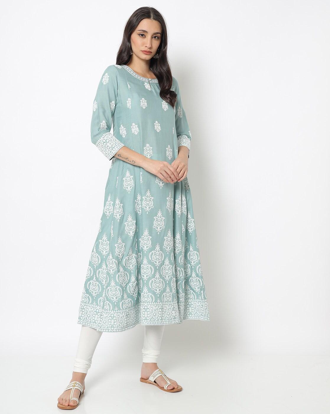 Floral Print Round-Neck A-line Kurta