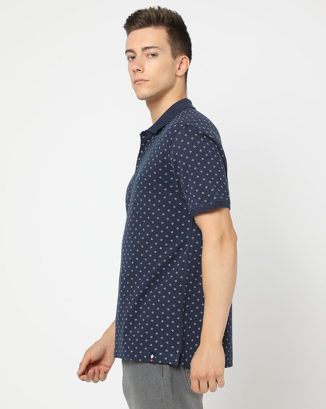 Regular Fit Micro Print Cotton Polo T-Shirt