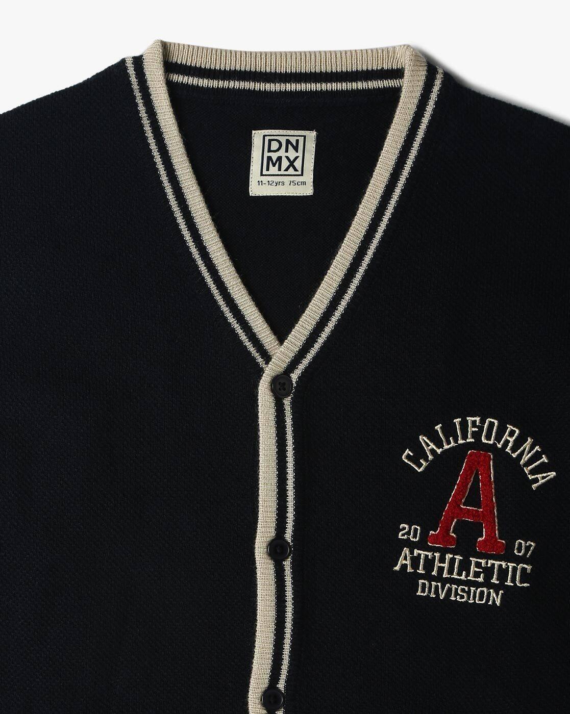 Button Down Sweater with C, NAVY, 11-12Y
