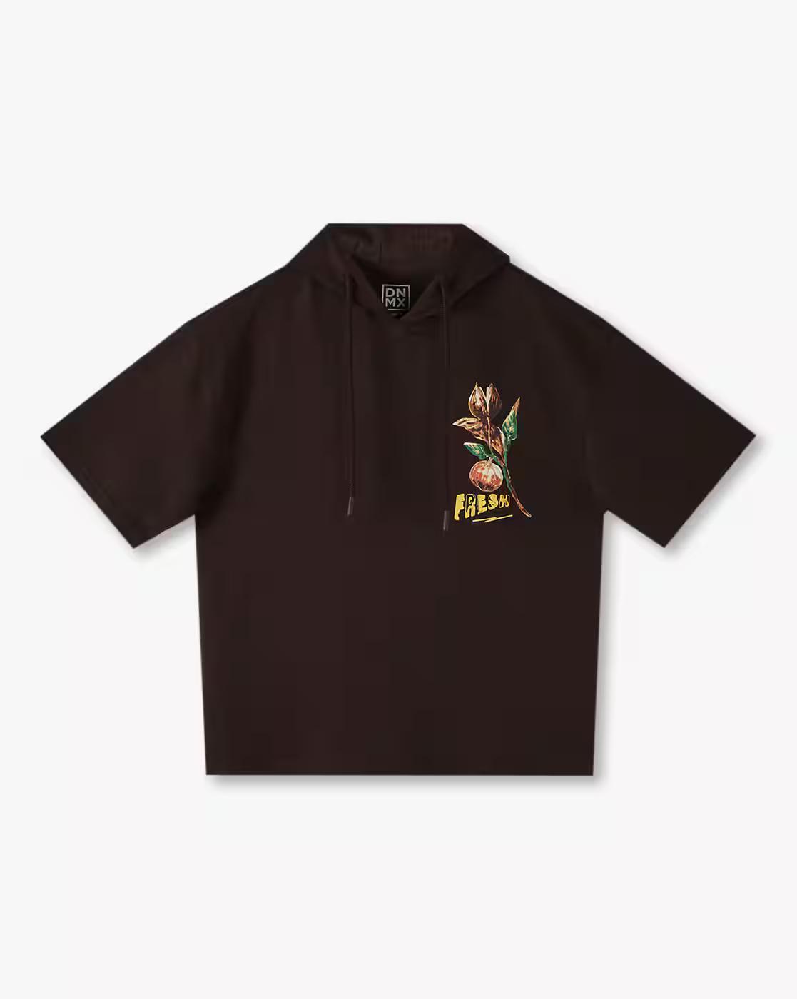 Hooded HS Tee with Front, BROWN, 13-14Y