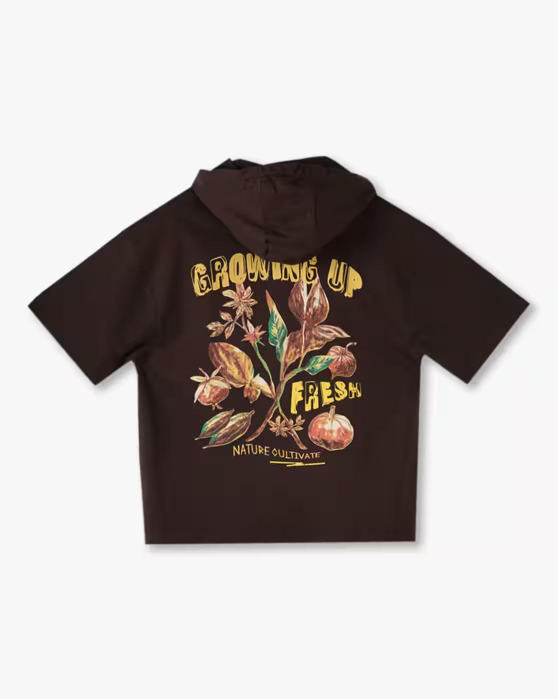Hooded HS Tee with Front, BROWN, 13-14Y