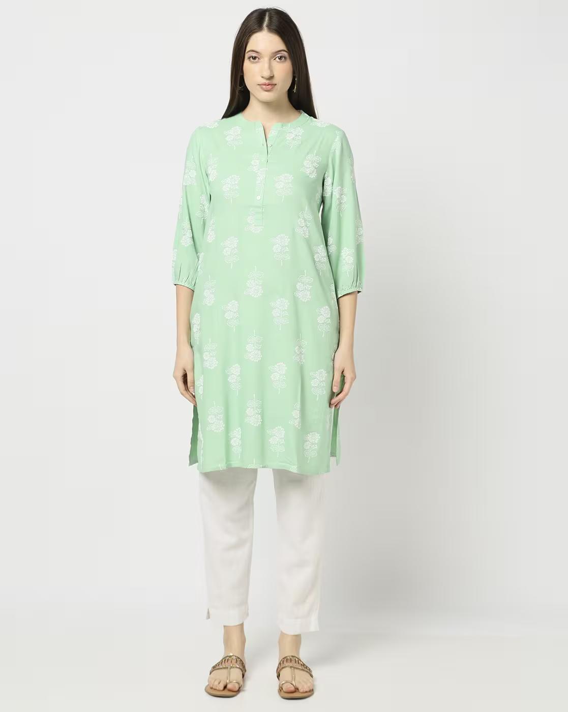 CORE PRINTED KURTA WITH P, LT. GREEN, XL