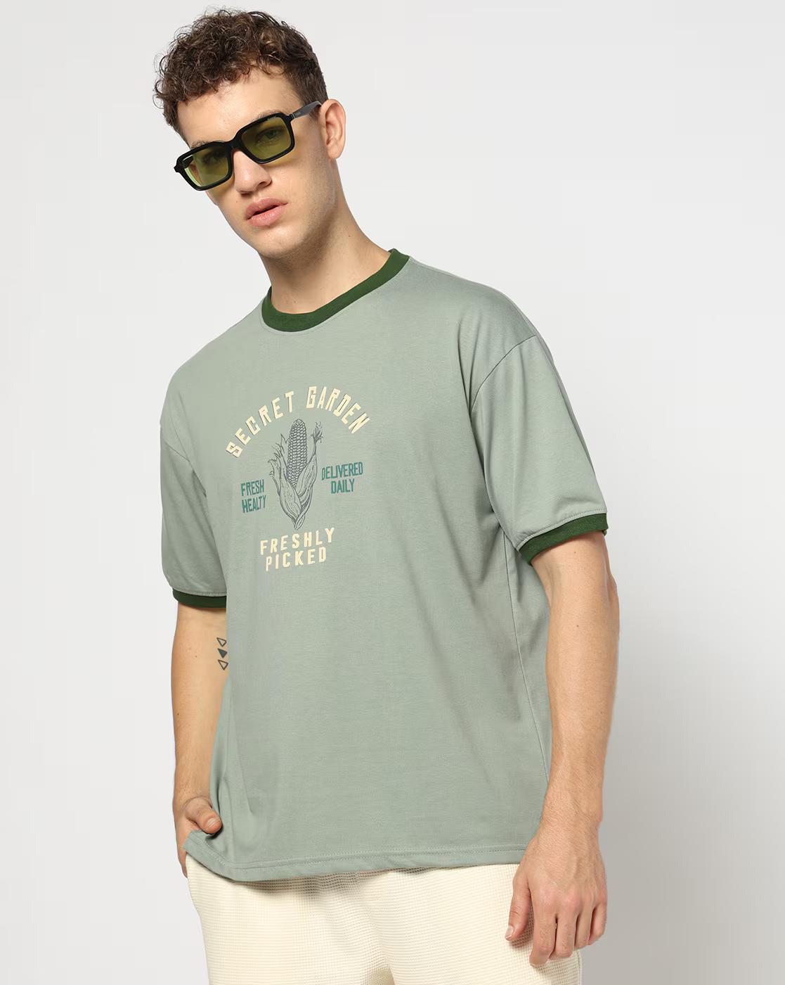 RINGER T SHIRT, LT. GREEN, L