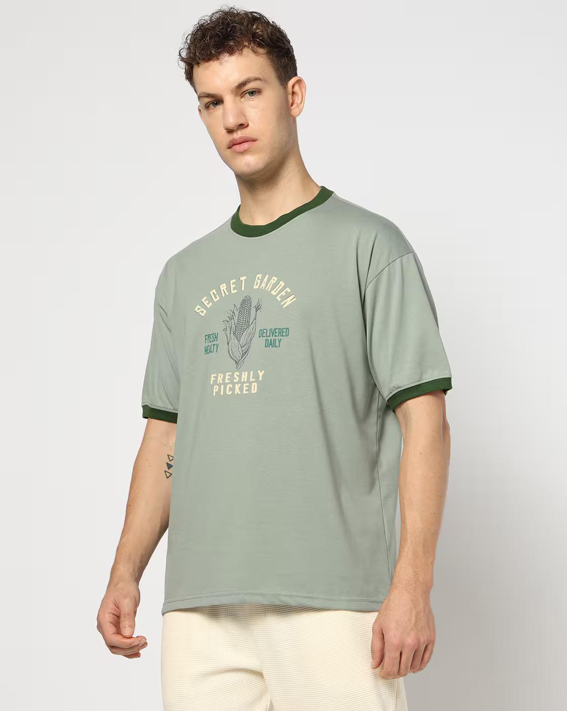 RINGER T SHIRT, LT. GREEN, L