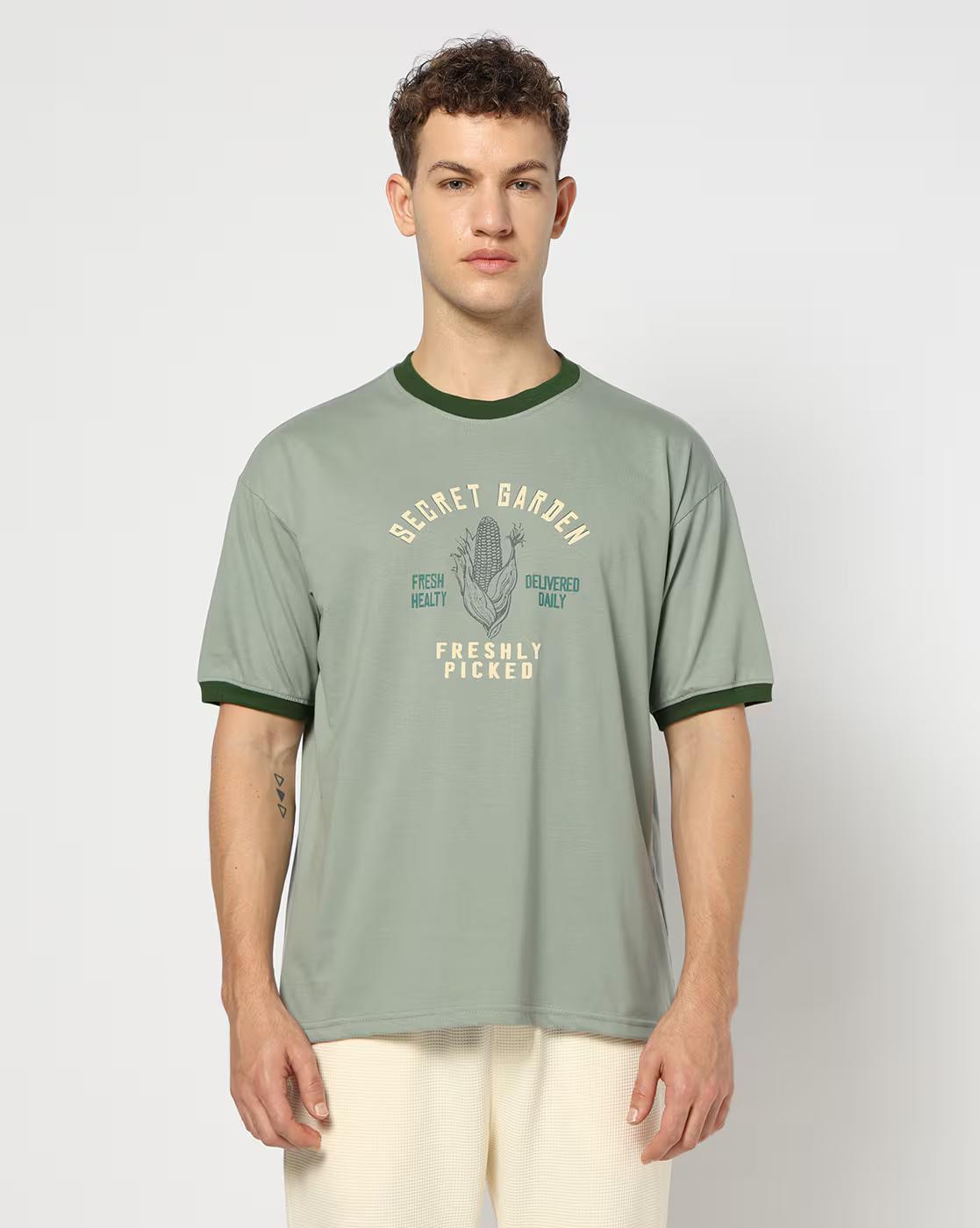 RINGER T SHIRT, LT. GREEN, L
