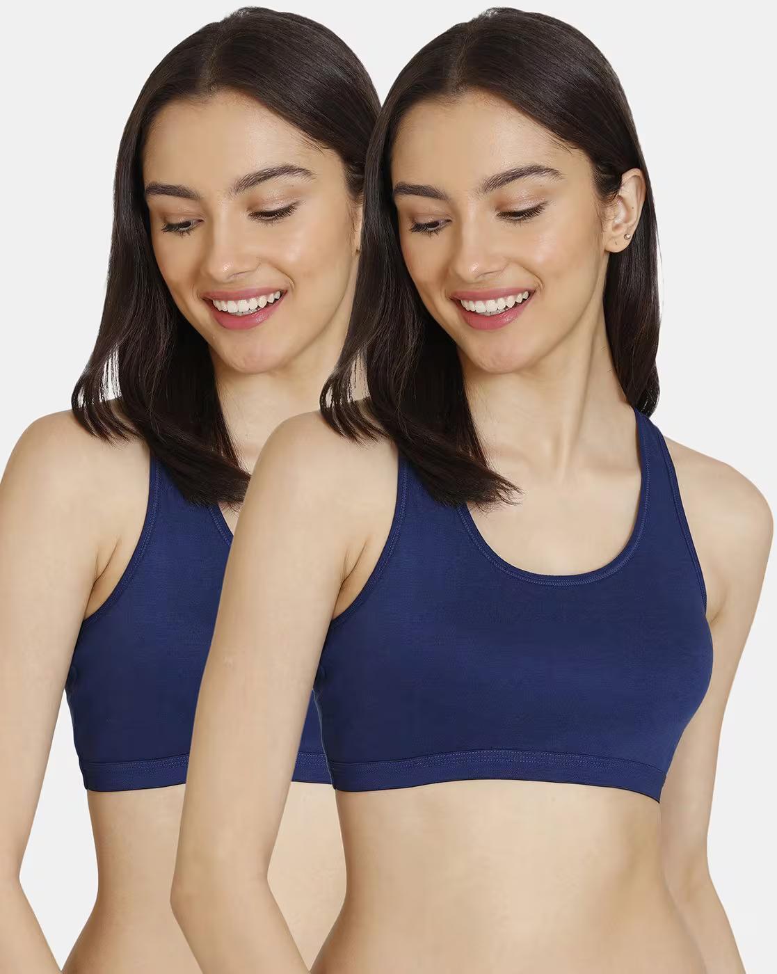 Girls Double Layered Non-Wired Full Coverage Racerback Beginner Sports Bra (Pack Of 2)